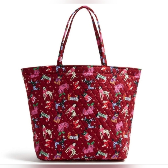 Vera Bradley Essential Grand Tote Quilted Adorable Dogs DARK RED - Picture 1 of 8